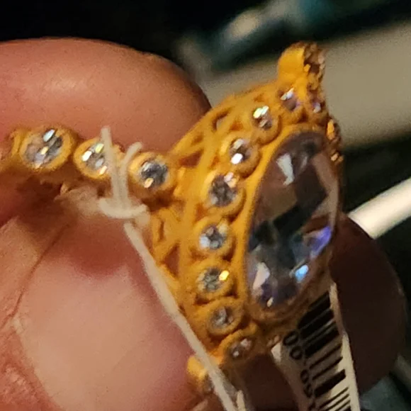 Gold-Tone Statement Ring with Clear Faceted Center Stone - Picture 7 of 10